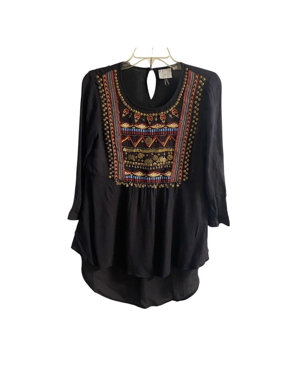 HD in Paris Black Top with Vibrant Embroidery Sz 4